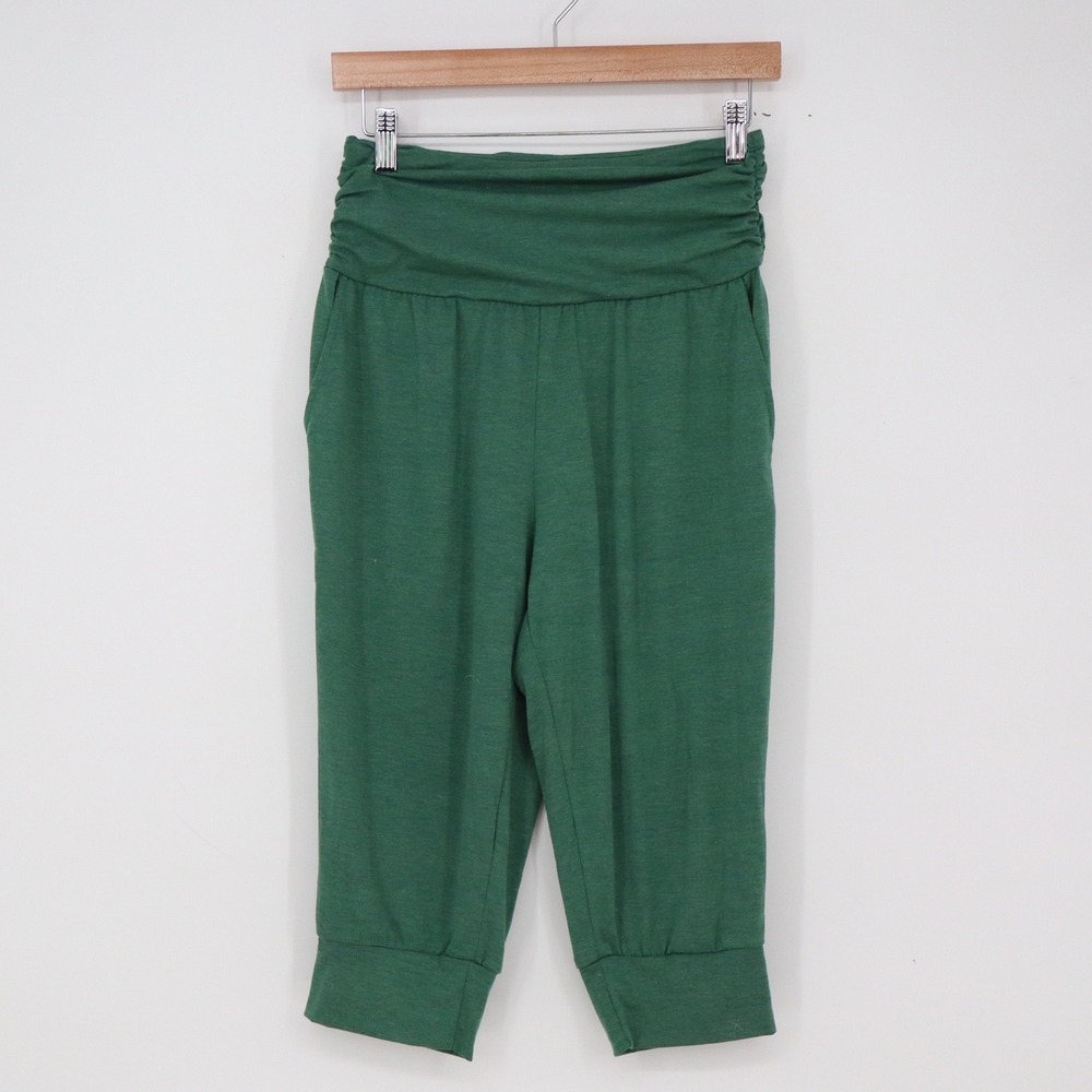 Soybu Cropped Pants Womens Small Ruched Waistband Green Heathered Excellent